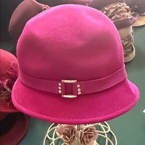 August Hats Fuchsia Cloche with Buckle Detail